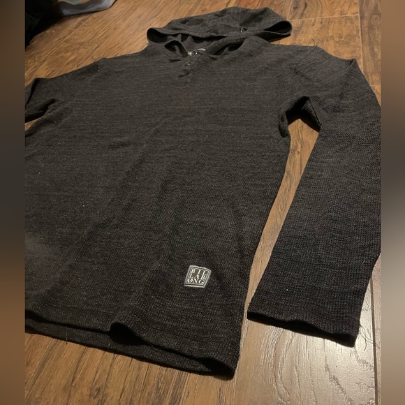 Grey Billabong waffle knit hoodie pullover sweater fitted XL 3/4 2 button v neck - Picture 3 of 6